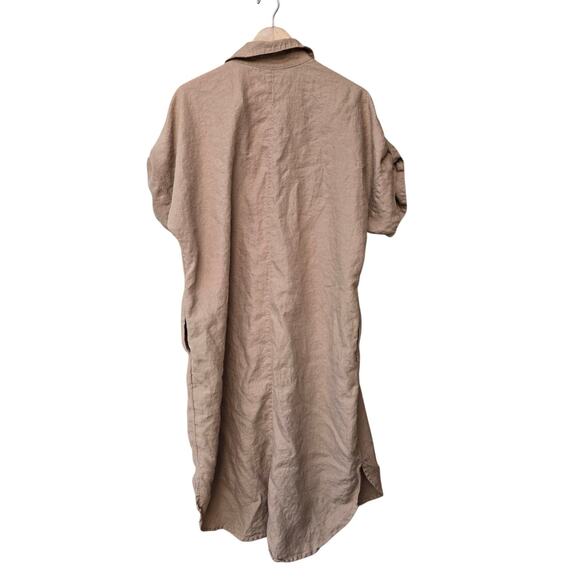Chico’s Size 2.5, US 14 Linen Short Sleeve Roll Tab Dolman Midi Dress Beige - Picture 2 of 11